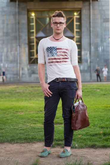 Evgeny: Gorky Park Visitor in USA Shirt