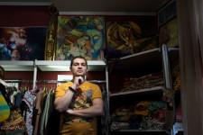 Voldemare sells Asia-themed artwork created by his mother.