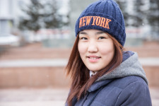 Medegma in her New York winter hat.