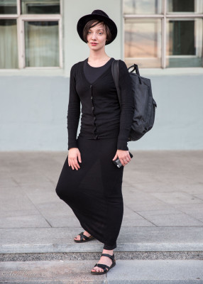 Yulia was dressed in black as she headed toward the metro.