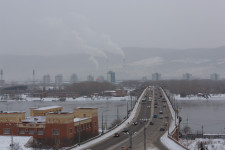Afternoon view of the bridge leading across the Yenisei in Krasnoyarsk