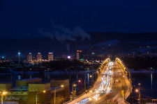 Evening view of the bridge leading across the Yenisei in Krasnoyarsk