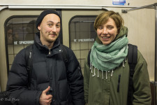 Sergei and Anna on the Moscow metro.