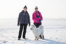 They took a walk back and forth across frozen Volga on Woman's Day.