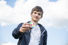 Dmitry at Gorky Park with his Rubik's Cube.