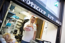 Evgeny, 50, opened his food kiosk two months ago.